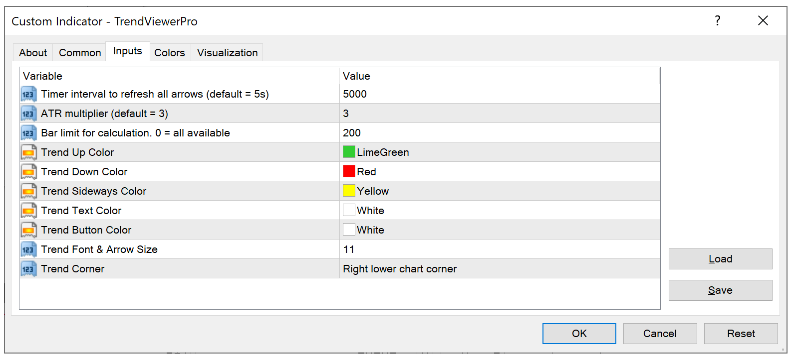 Trend Viewer Pro settings